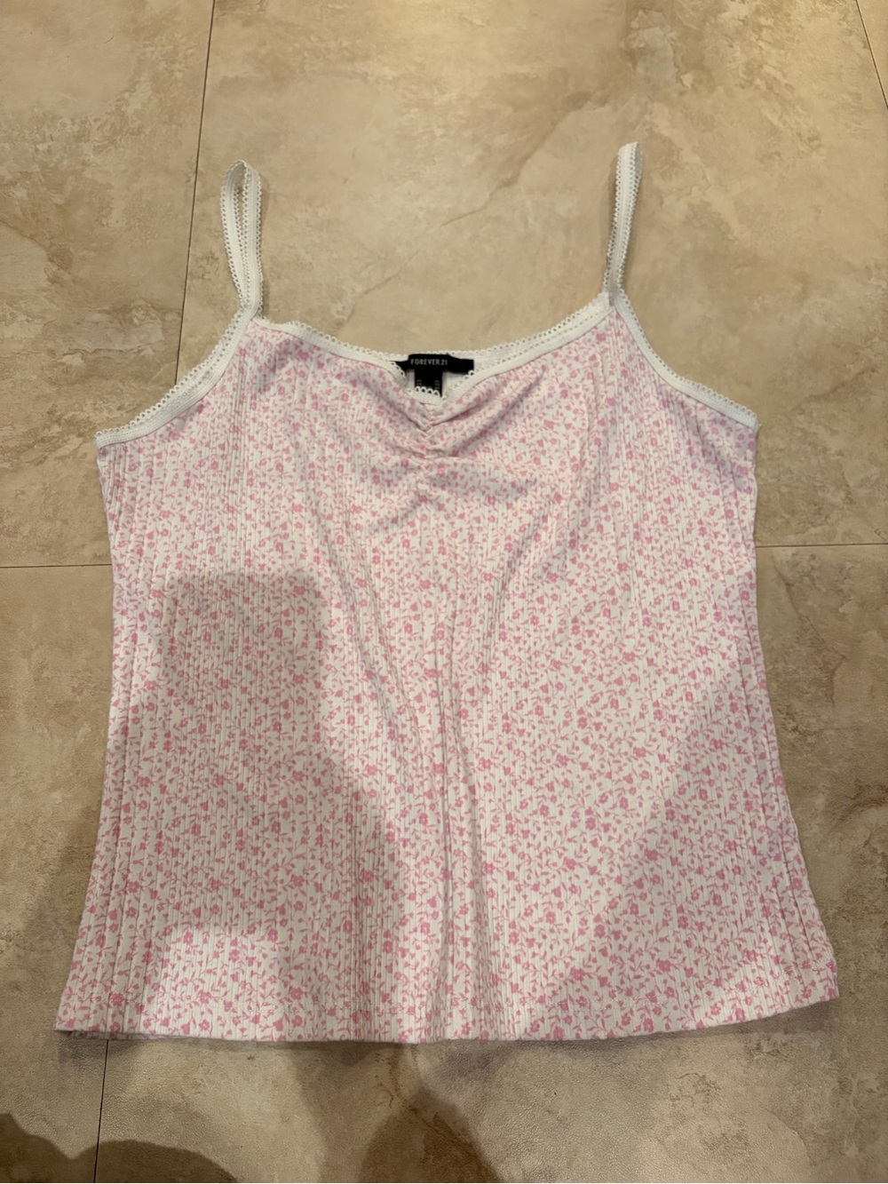 Forever 21 Pink Floral Lace-Trim Camisole